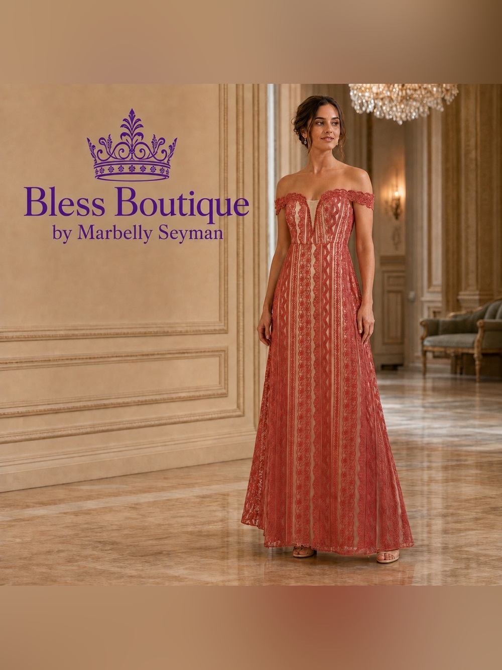 Bless Boutique Off-Shoulder Lace Maxi Dress in Terracotta
